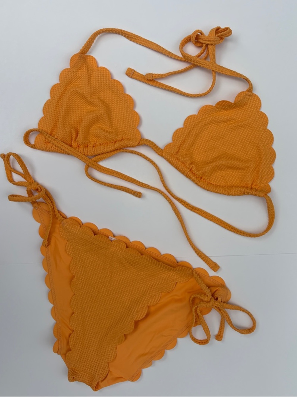 Aerie Orange Scalloped Textured Triangle Bikini Set - Size Large